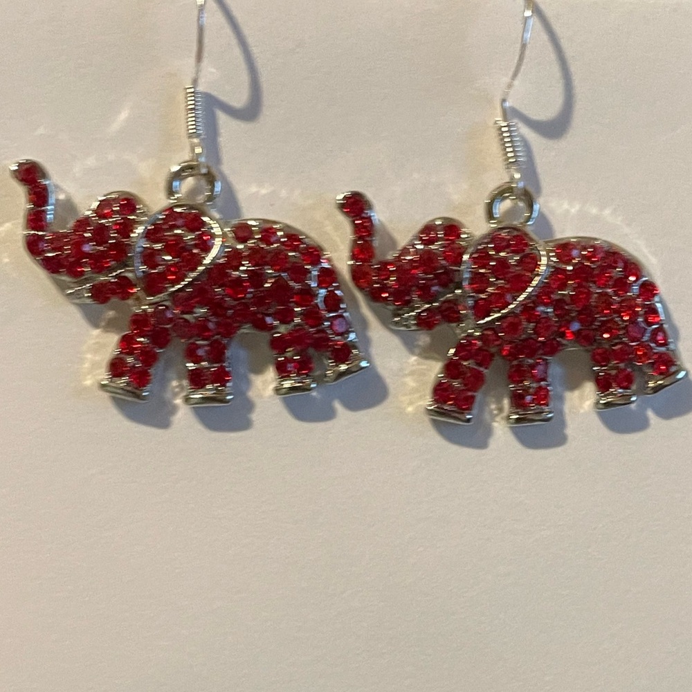 Red Rhinestone Elephant Earrings